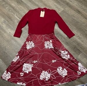 Moyabo Floral Turtleneck Ribbed Knit Long Sleeve - Small